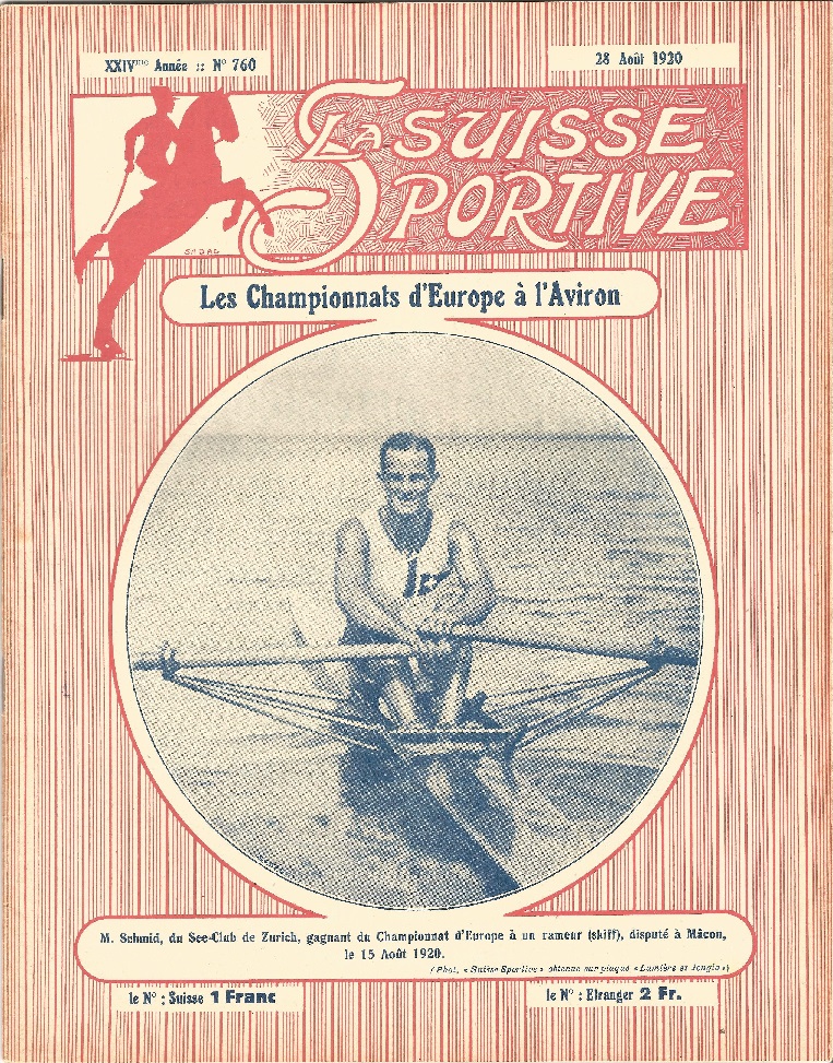 Magazine cover La Suisse Sportive No. 760 Aug. 28th 1920 ERC Macon M1X gold medal winner M. Schmid SUI