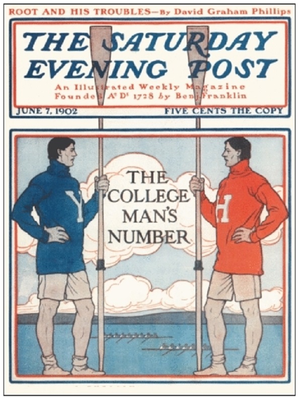 Magazine cover USA 1902 The Saturday Evening Post Harvard versus Yale University image on magnet