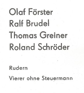 AC GDR 1988 OG Seoul M4 gold medal winners O. Foerster R. Brudel T. Greiner R. Schroeder with signatures reverse