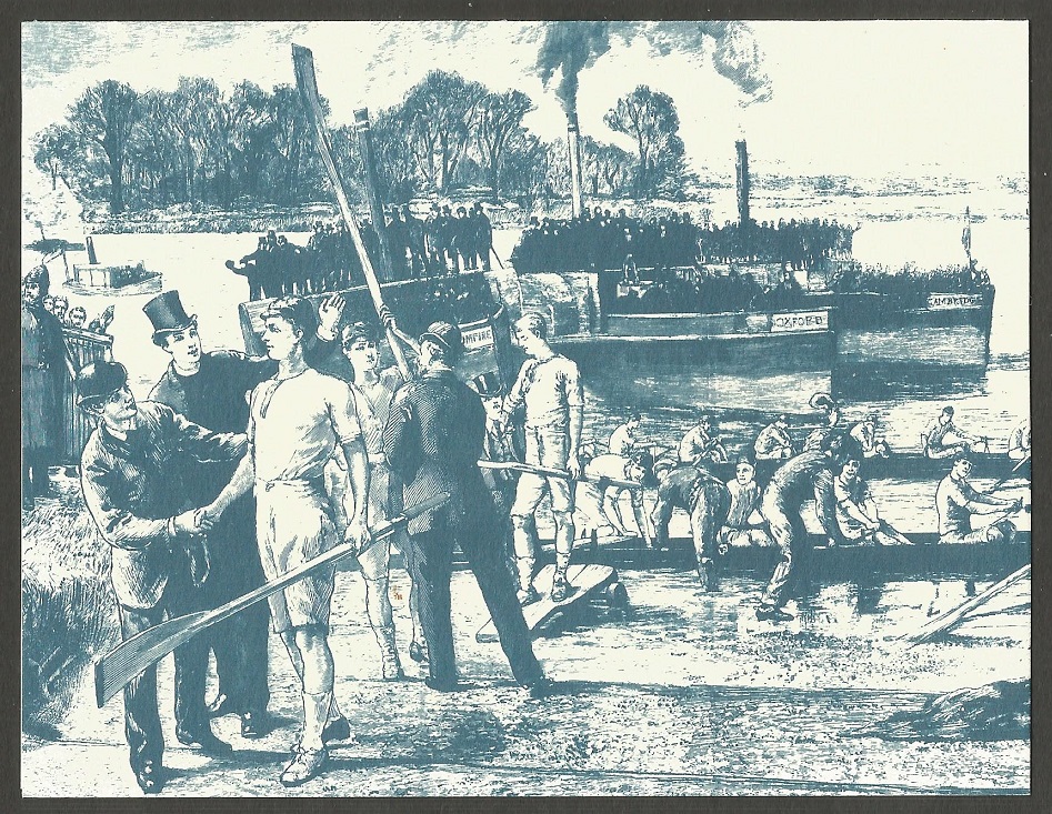 Print GBR 1882 THE GRAPHIC Victory The Oxford Cambridge Boat Race Reprint on folded greeting card USA