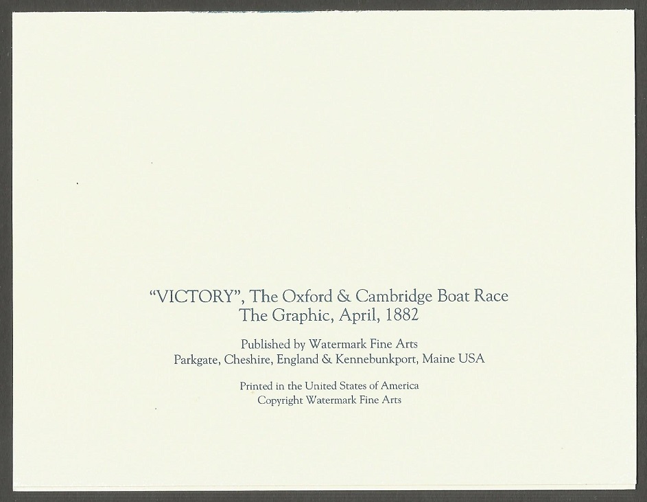 Print GBR 1882 THE GRAPHIC Victory The Oxford Cambridge Boat Race Reprint on folded greeting card USA reverse