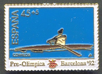 pin esp 1992 og barcelona single sculler as on stamp esp 1991
