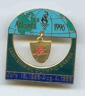pin usa 1996 og atlanta half globe with atlanta rowing pictogram as appendage in opening in the middle l