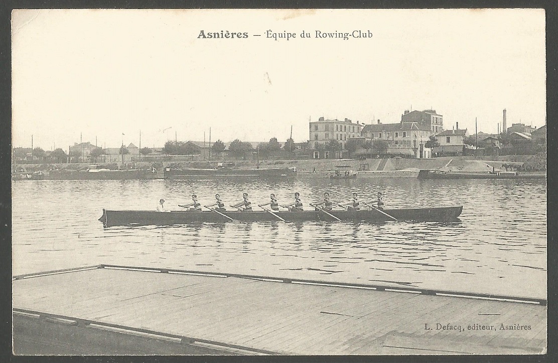 PC FRA Asnières Gig M8 of Le Rowing Club close to pontoon 