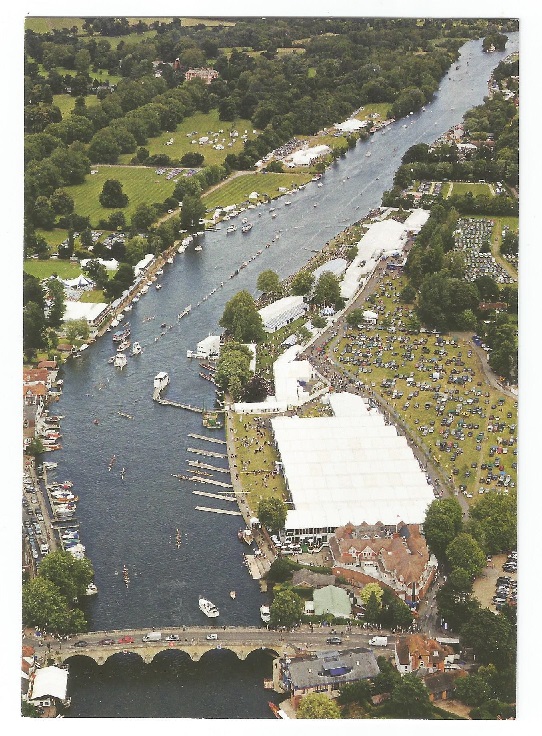 PC GBR aerial view of Henley Royal Regatta finish area and boat tents