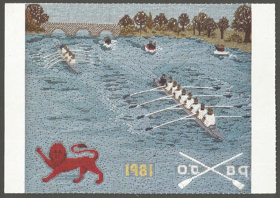 PC GBR Boat Race 1981 Oxford wins with first woman cox Susan Brown silk emboidery crafts by Mrs. Joyce Gooding