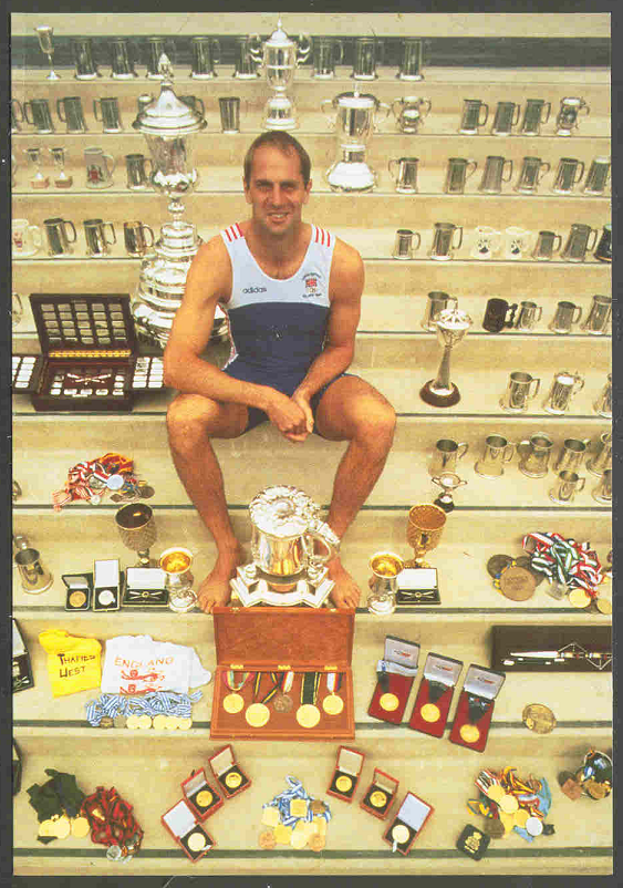 PC GBR Henley River Rowing Museum A Life in Rowing Steven Redgrave CBE with his medals and trophies