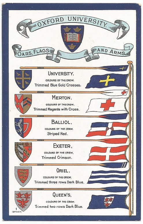 PC GBR Oxford Unuversity Colleges oar blade colours flags and arms I