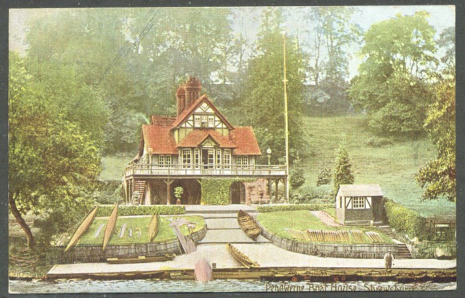 pc gbr shrewsbury pengwern bc 1908 coloured photo of boathouse 