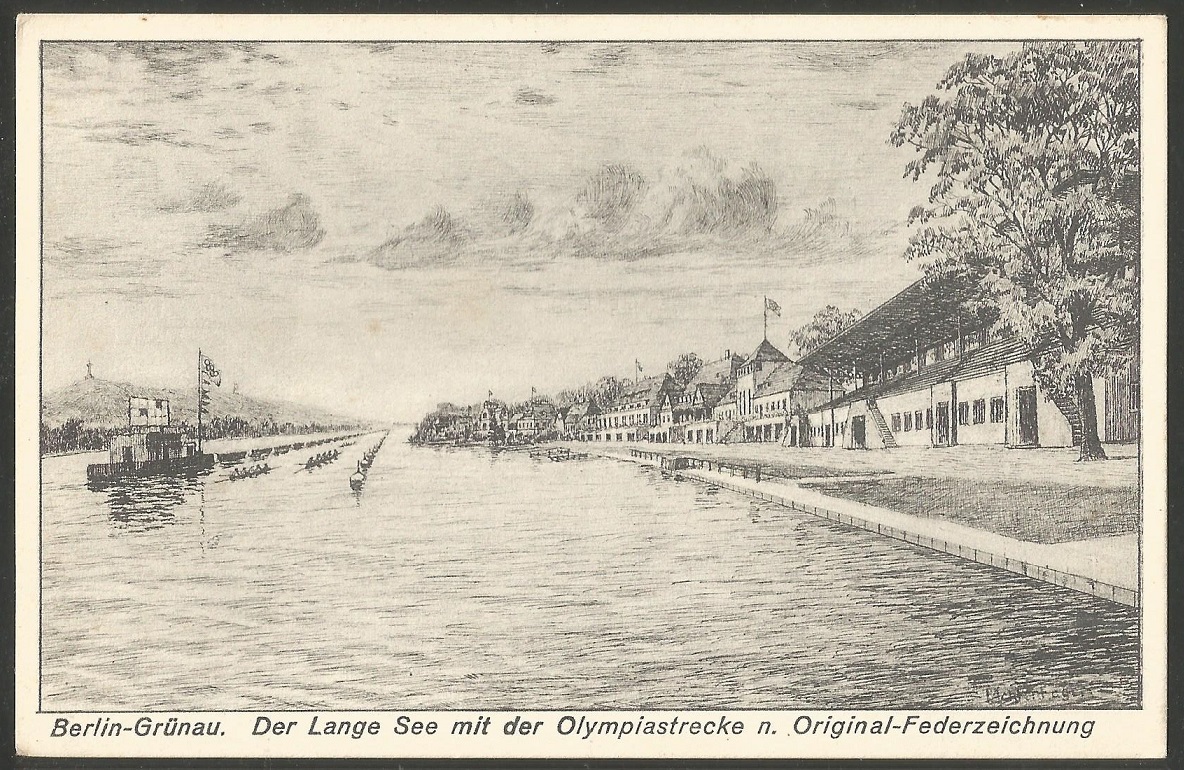 PC GER 1936 Berlin Gruenau Drawing of Olympic regatta course Meyerheim Olympia No. 2