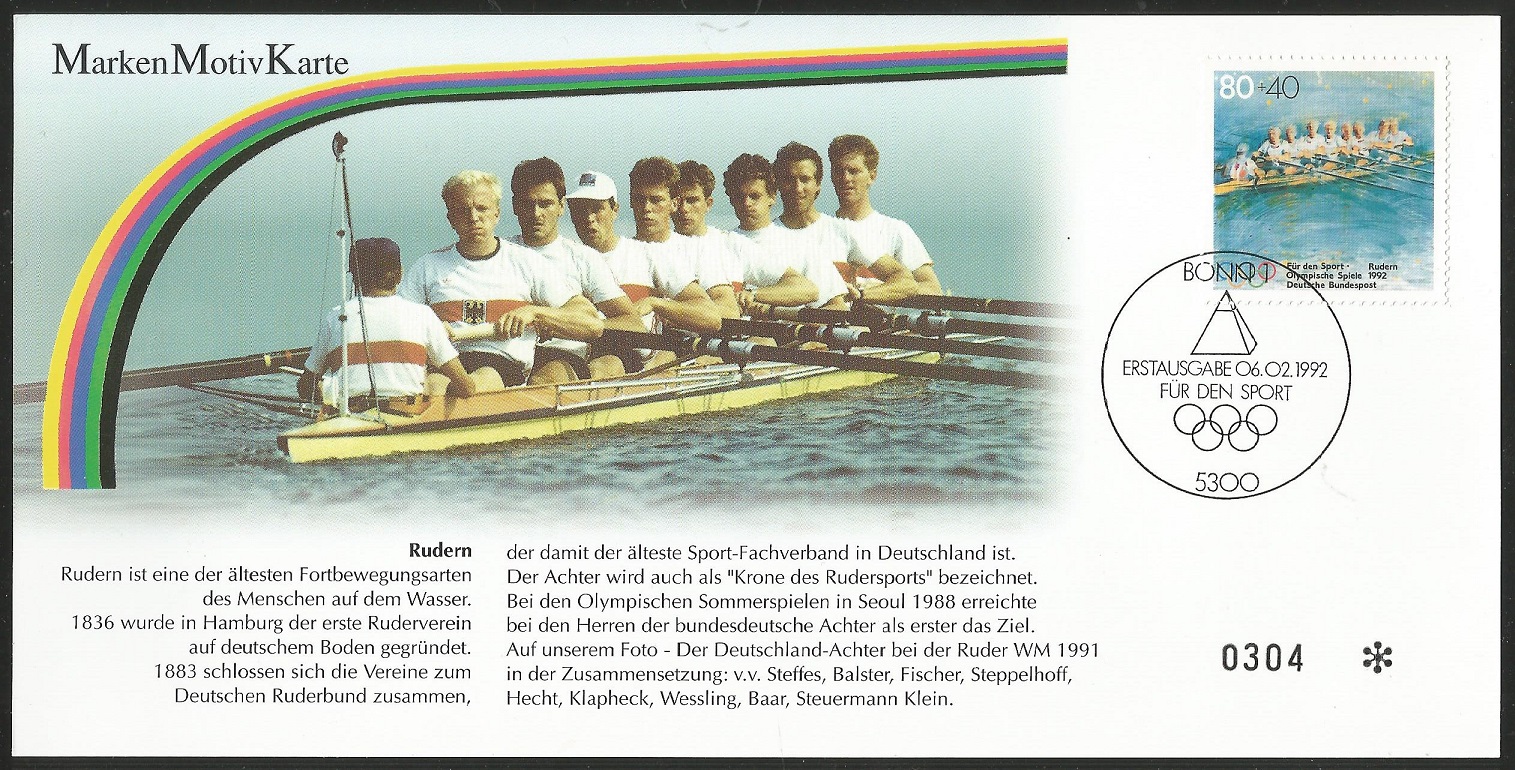 PC GER 1992 M8 GER 1991 gold medal winner WRC Vienna with stamp and FDC PM 1992