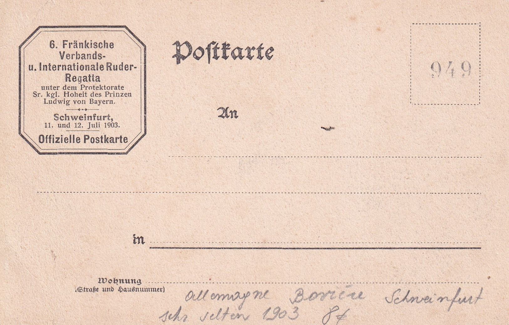 PC GER Schweinfurt VI. Fraenkische Verbands und Internationale Regatta 1903 reverse