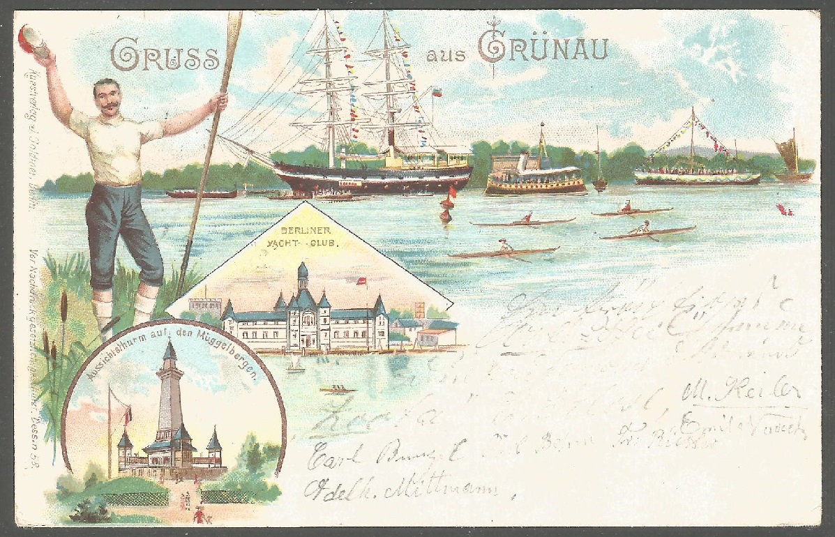 pc ger berlin gruenau litho gruss aus with single scullers pu 1899