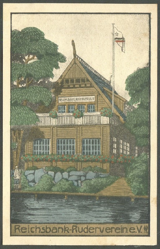 pc ger berlin reichsbank rv coloured drawing of boathouse 