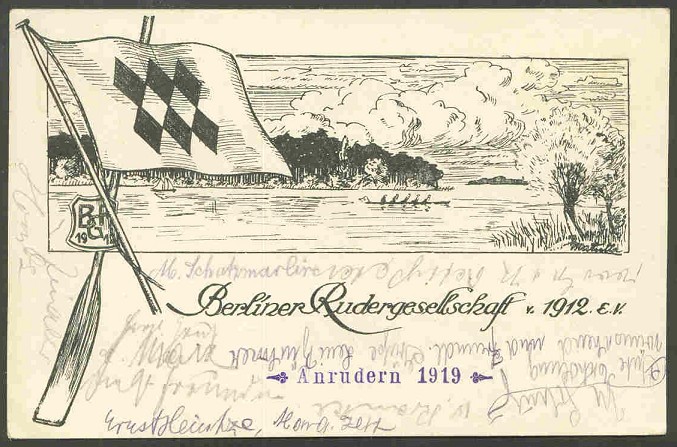 pc ger berliner rudergesellschaft v. 1912 anrudern 1919 drawing of club flag and area close to boathouse 