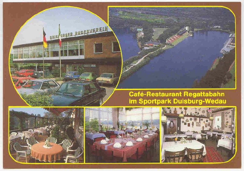 pc ger duisburger rv 1989 boathouse finish area of regatta course interior of restaurant 