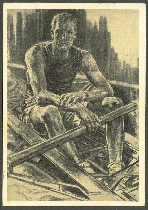 pc ger og berlin denkt an olympia 1936 werbepostkarte no. 17 pu 1936 drawing of sweep oar rower 