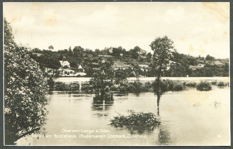 pc ger zuellichau rv ostmark pu 1927 photo of oberweinberge at oder river with boathouse 