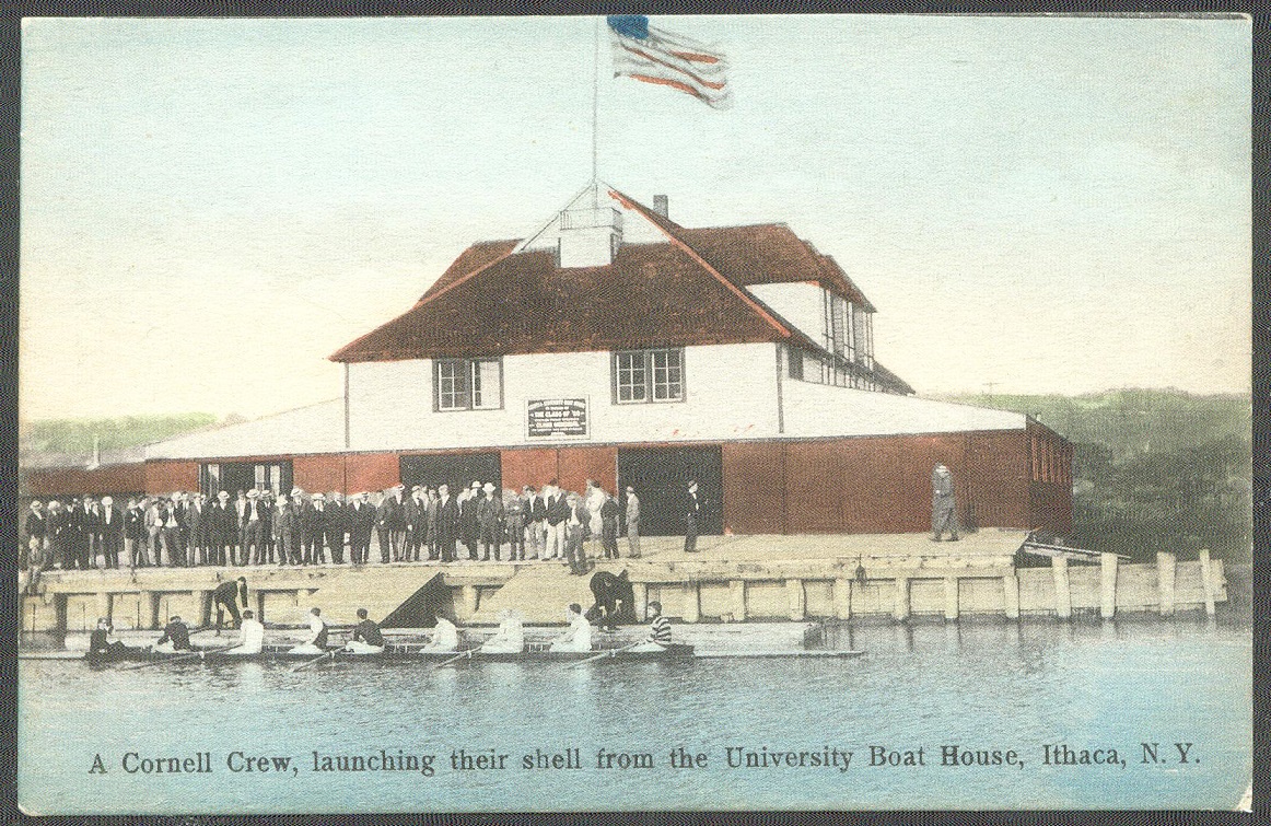 pc usa ithaca n. y. a cornell crew launching their shell fron the university boathouse