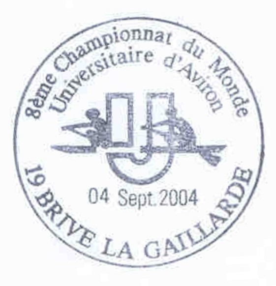 PM FRA 2004 Sept. 4th Brive La Gaillarde 8th World Championships for Universities Stylized rowers and U in use Sept. 2nd 4th