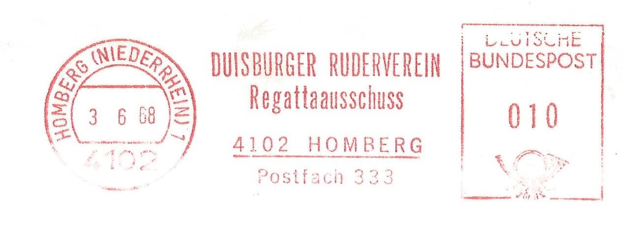 PM GER 1968 June 3rd Homberg Duisburger Ruderverein Regattaausschuss red meter mark