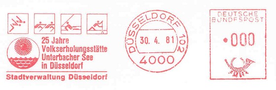 pm ger 1981 apr. 30th duesseldorf 25 years people s recreation place unterbacher lake at duesseldorf pictogram red meter mark