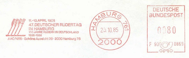 pm ger 1985 oct. 223rd hamburg red meter mark 47. deutscher rudertag in hamburg 