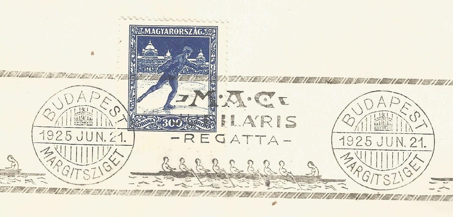 PM HUN 1925 June 21st Budapest MAC Jubilaris Regatta on 300 K. stamp