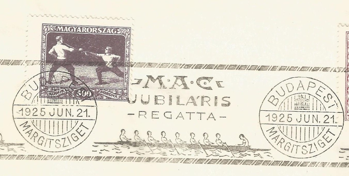 PM HUN 1925 June 21st Budapest MAC Jubilaris Regatta on 500 K. stamp