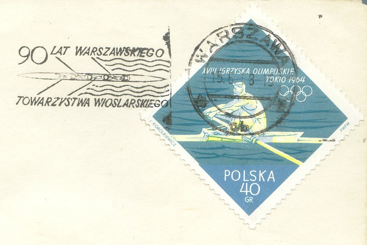 pm pol 1968 june 15th warszawa 90th anniversary of warsaw rowing association drawing of stylized 4 from bird s eye view 