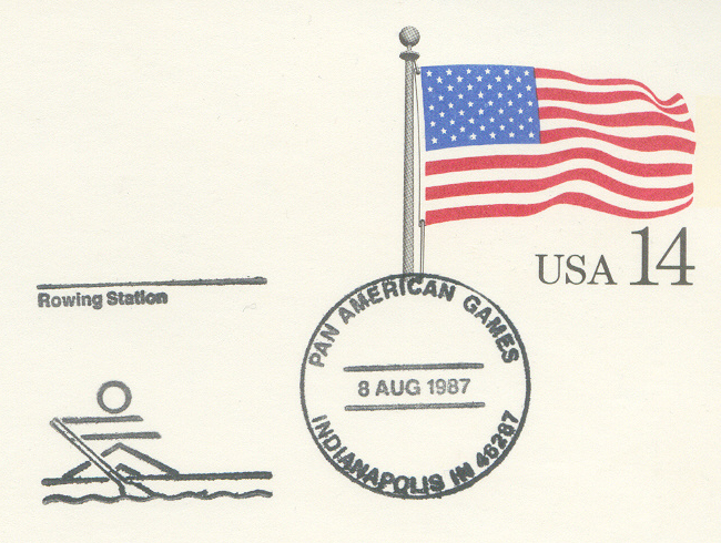 pm usa 1987 aug. 8th indianapolis panamerican games rowing station hand cancel