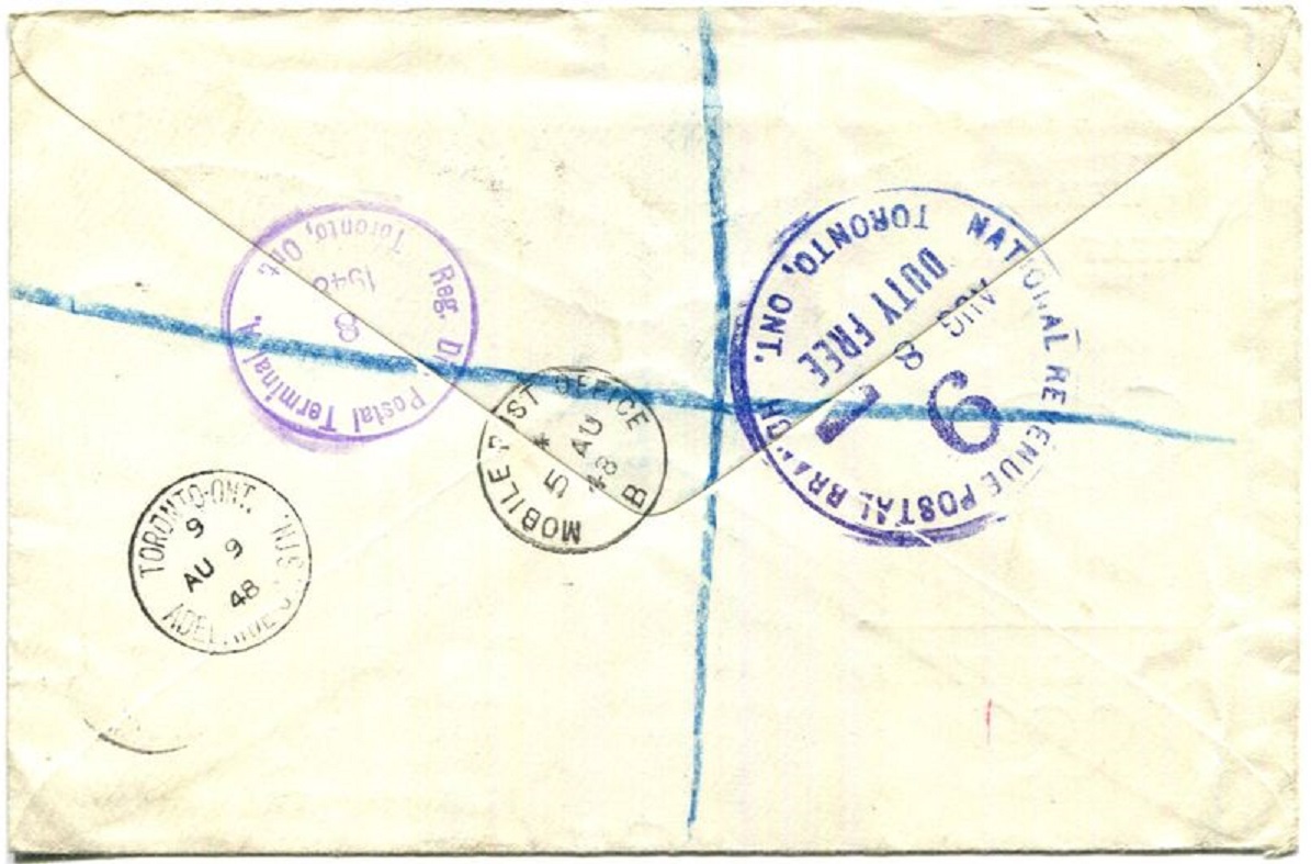 Registered letter GBR 1948 Aug. 5th OG London Henley Mobile Post Office B reverse