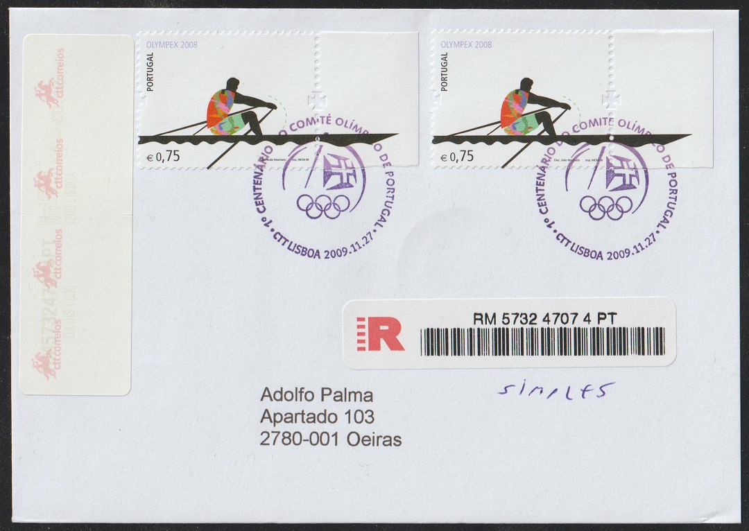 Registered letter POR 2009 Nov. 27th Lisboa with arrival date PM on back