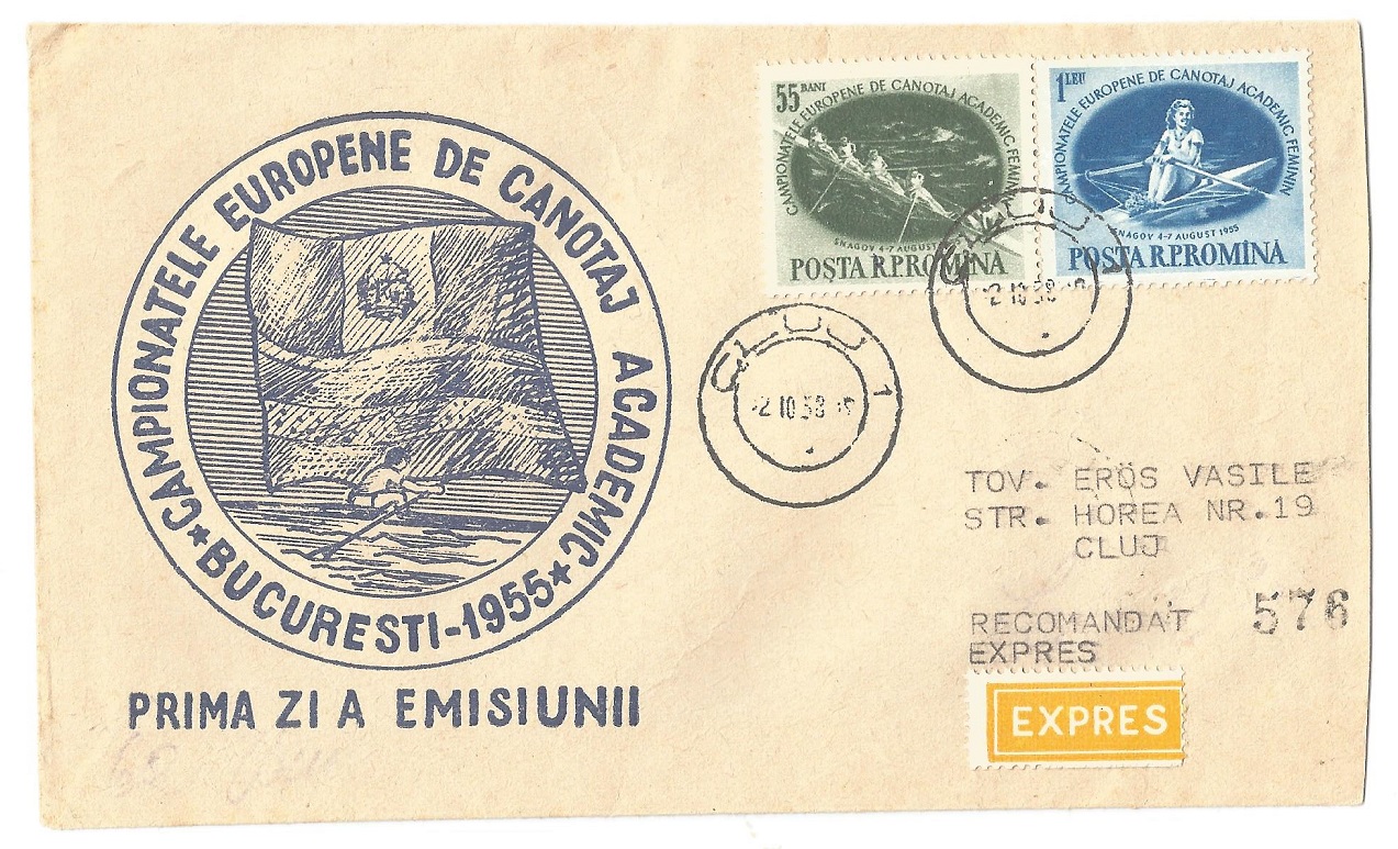Registered letter ROU 1958 Oct. 2nd Cluj with stamps WERC Bucharest 1955