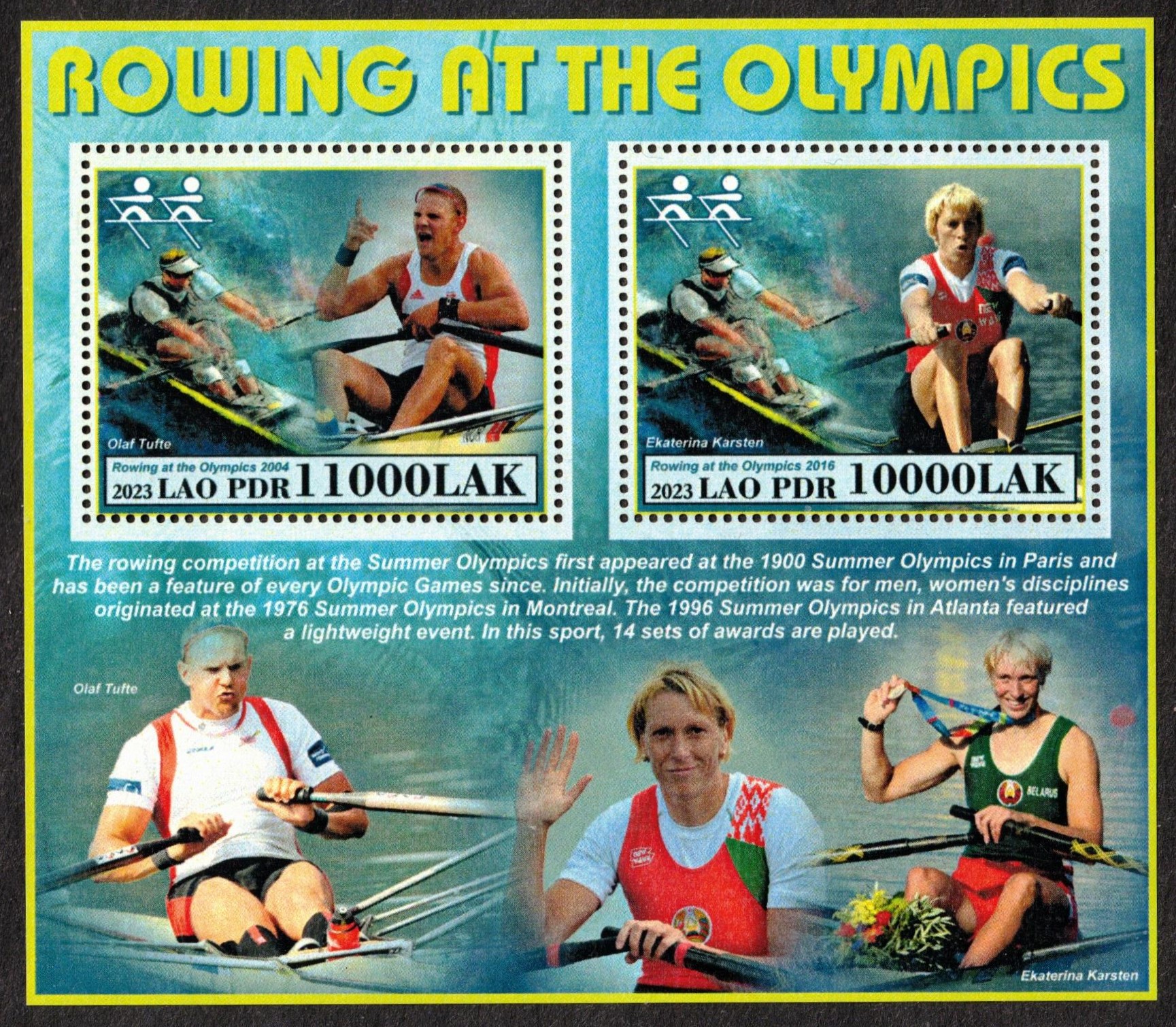 Stamp LAO 2023 SS unauthorized issue Rowing at the Olympics OG Athens 2004 and OG Rio de Janeiro 2016