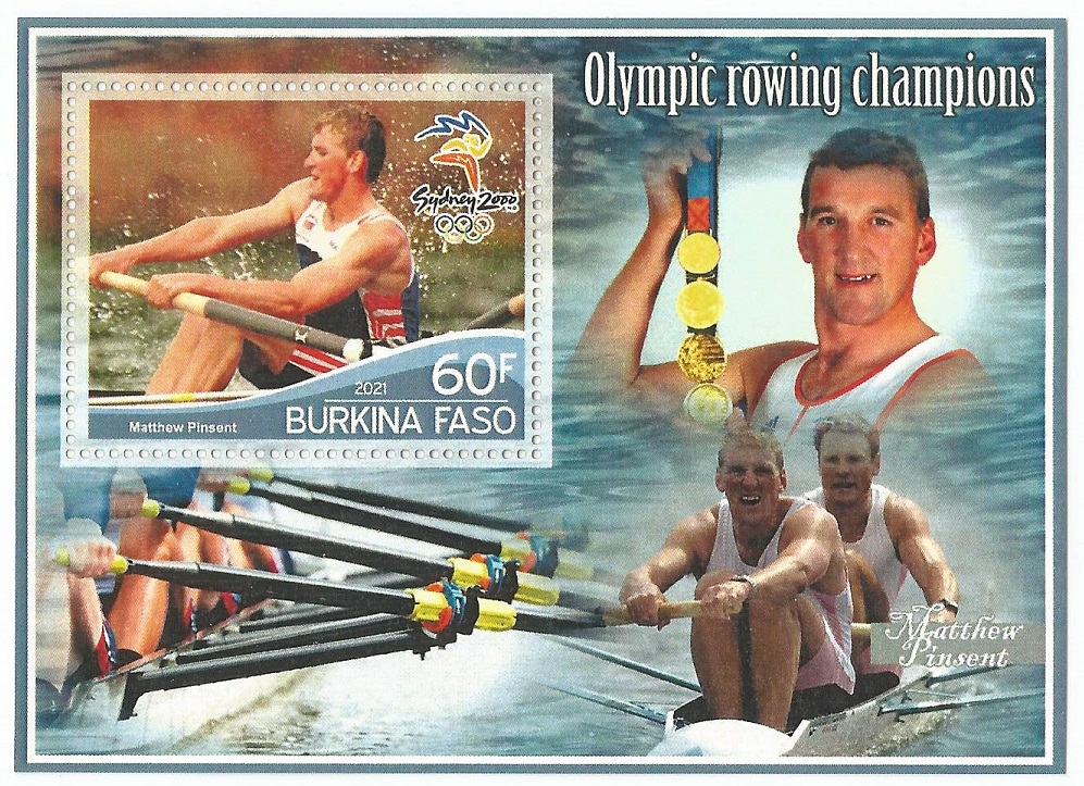 Stamp BUR 2021 SS Olympic rowing champions unauthorized issue Matthew Pinsent GBR