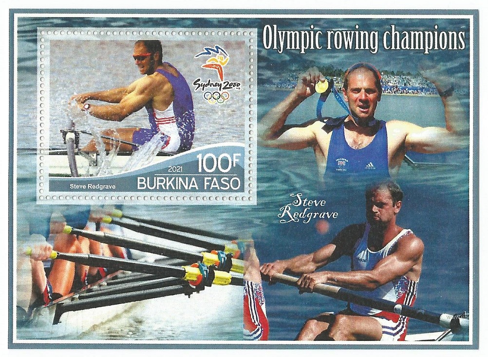 Stamp BUR 2021 SS Olympic rowing champions unauthorized issue Steve Redgrave GBR