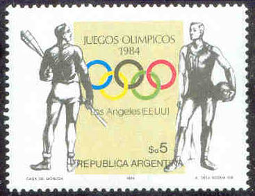 stamp arg 1984 july 28th og los angeles mi 1696 rowing basketball
