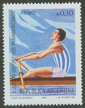 stamp arg 1987 sept. 26th panamerican games indianapolis mi 1894 sculler 
