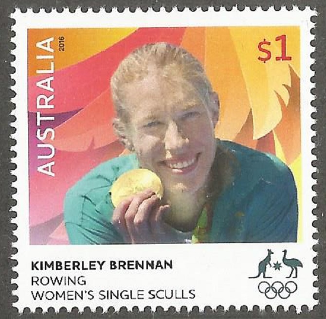 Stamp AUS 2016 Aug. 17th OG Rio de Janeiro W1X gold medal winner Kimberley Brennan AUS