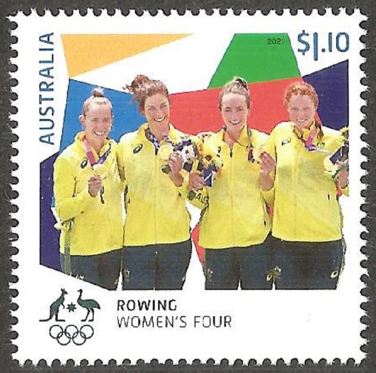 Stamp AUS 2021 OG Tokyo W4 gold medal winner crew I AUS