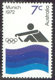 stamp aus 1972 aug. 8th og munich stylized rower blue waves 