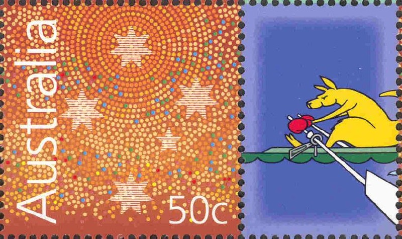 stamp aus 2004 march 16th mi 2297 with boxing kangaroo on cinderella