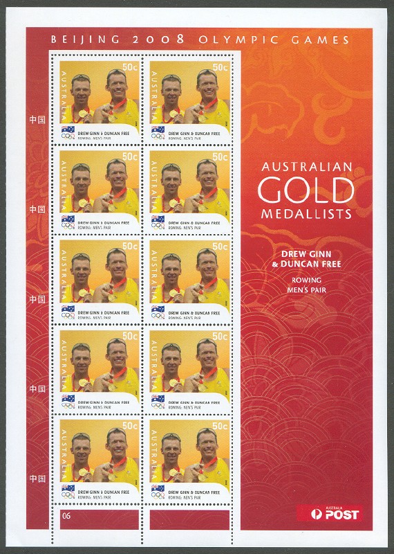 stamp aus 2008 aug. 18th mi 3057 i ms og beijing gold medal winners drew ginn duncan free m2 