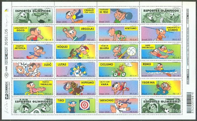 stamp bra 2000 sept. 9th olympic sports complete sheet of 20 different sports