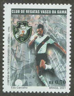 stamp bra 2001 aug. 21st mi 3169 club de regatas vasco da gama rio de janeiro club emblem soccer player dressed in club colours 