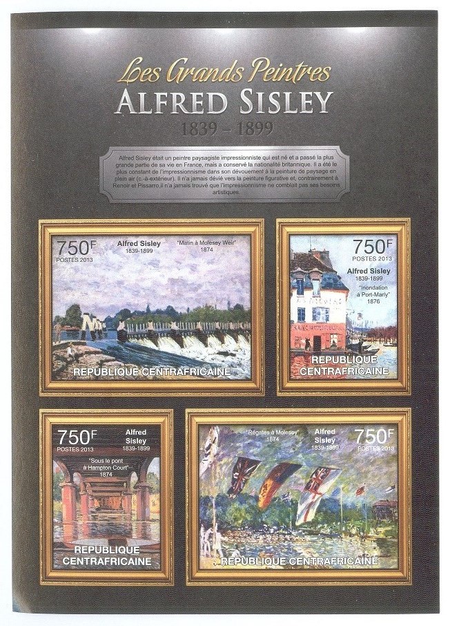 stamp caf 2013 ss imperforated alfred sisley paintings