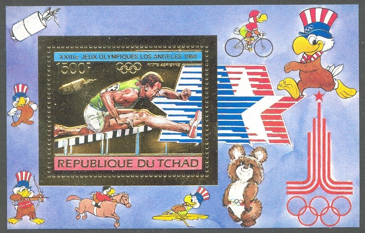 stamp cha 1983 nov. 15th mi bl. 185 og los angeles ss hurdling mascot of la 84 in lower margin 