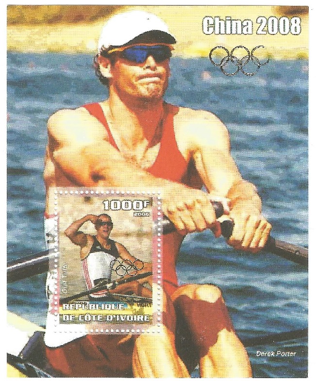 Stamp CIV 2006 OG Beijing 2008 SS with golden Olympic ringsDerek Porter CAN Olaf Tufte NOR