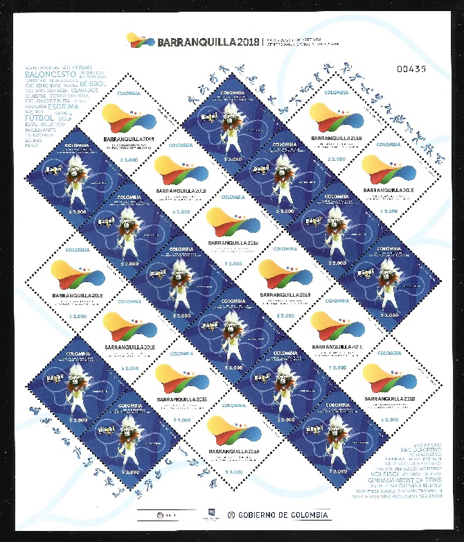Stamp COL 2018 MS The 23rd Central American and Caribean Sports Games Barranquilla